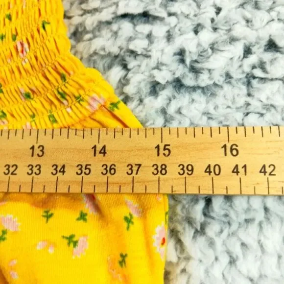 Trixxi Fit & Flare Floral Smocked Mini Midi Capped Sleeves Yellow Women's Large - Picture 8 of 9